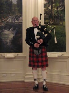 Owen Brodie plays the bagpipes