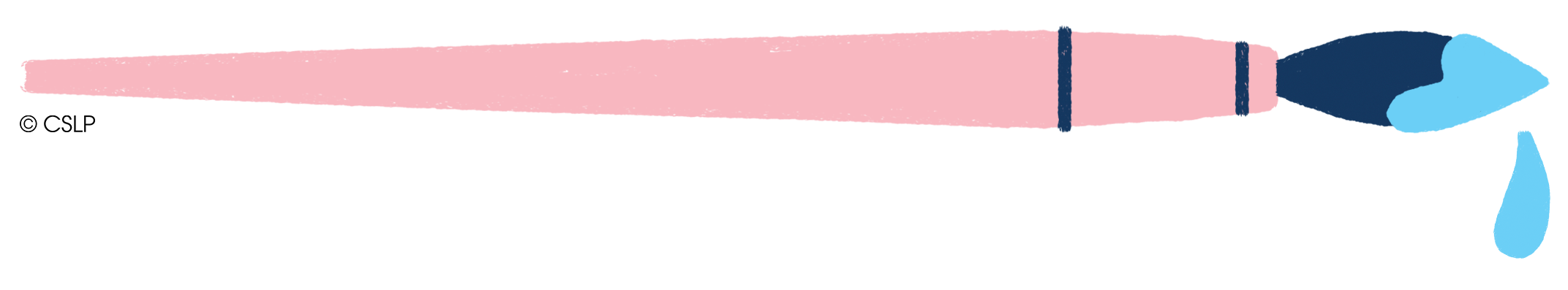 A pink paintbrush with blue paint on the tip.