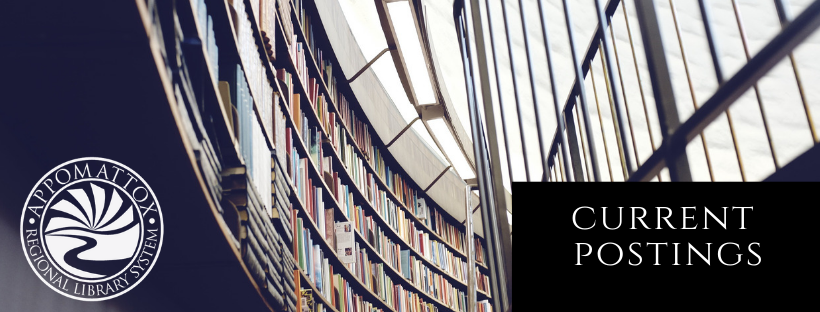 rows of books curved with the library's logo on the bottom of the image