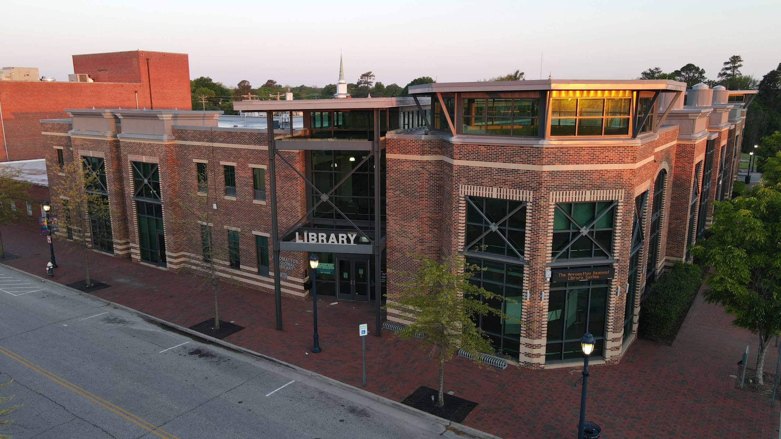 Hopewell Library Exterior, a brick 2-story building with large glass windows