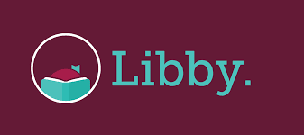 Top of head seen blocked by a book within a circle with the word Libby. next to it.